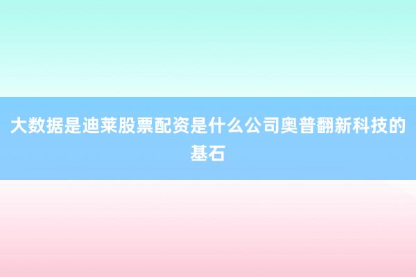 大数据是迪莱股票配资是什么公司奥普翻新科技的基石
