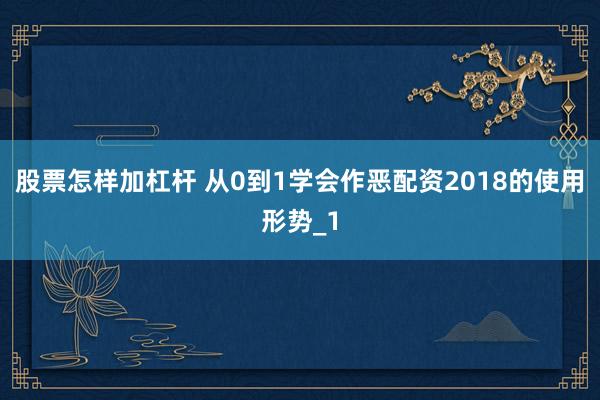 股票怎样加杠杆 从0到1学会作恶配资2018的使用形势_1