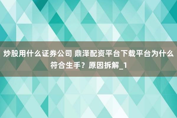 炒股用什么证券公司 鼎泽配资平台下载平台为什么符合生手？原因拆解_1