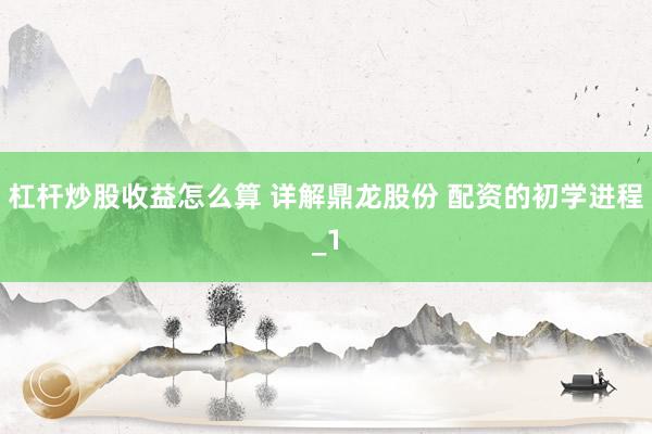 杠杆炒股收益怎么算 详解鼎龙股份 配资的初学进程_1